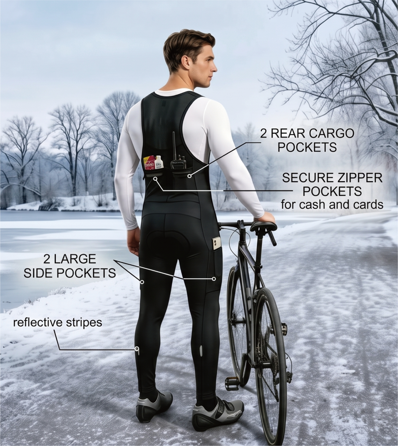 D19 Thermal Fleece Cycling Bib Tights, Bike Bib Pants for Winter
