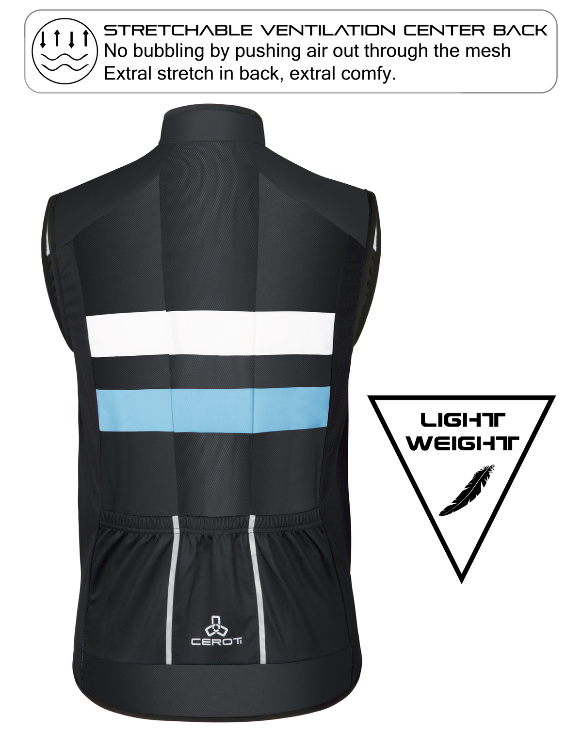 E1 CEROTIPOLAR Men's Cycling Vest with 3 Reflective Tape Cargo Pockets, Micro Softshell Windproof Bike Vest