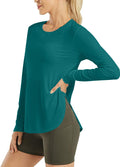 AD30 Women Crew Neck Long Sleeve Workout Shirt, Quick‑Dry Breathable Sun Protection Athletic Top with Side Split Hem for Yoga Running Outdoor & Daily Casual