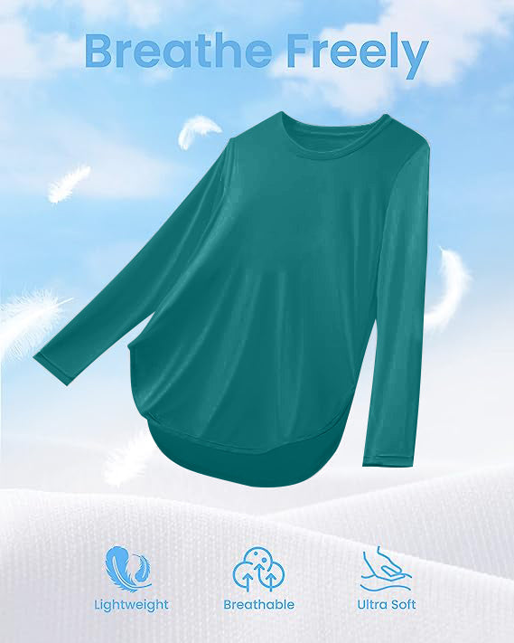 AD30 Women Crew Neck Long Sleeve Workout Shirt, Quick‑Dry Breathable Sun Protection Athletic Top with Side Split Hem for Yoga Running Outdoor & Daily Casual