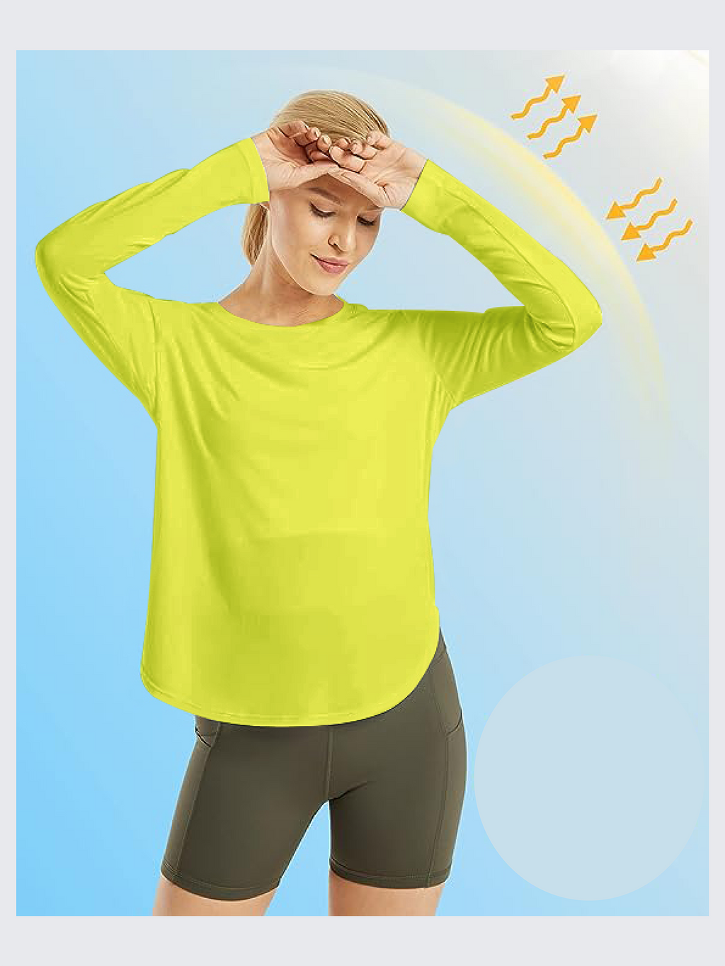 AD35 Women Crew Neck Long Sleeve Workout Shirt, Quick‑Dry Breathable Sun Protection Athletic Top with Side Split Hem for Yoga Running Outdoor & Daily Casual