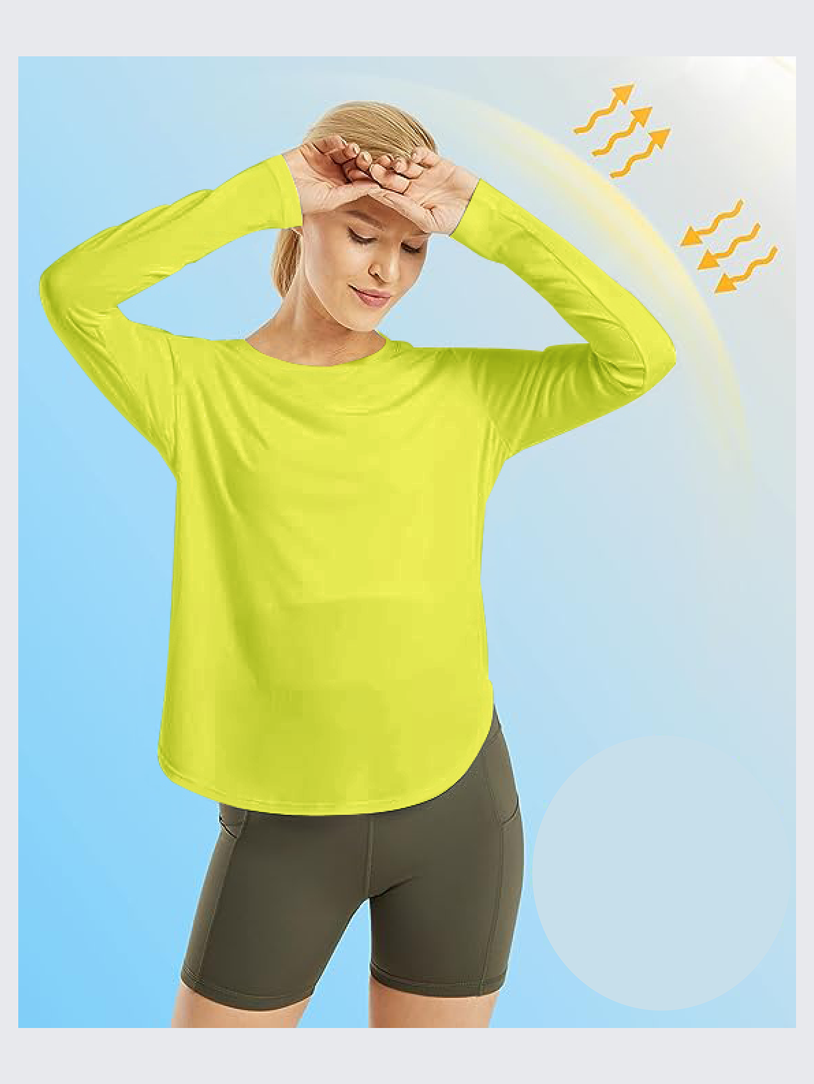AD35 Women Crew Neck Long Sleeve Workout Shirt, Quick‑Dry Breathable Sun Protection Athletic Top with Side Split Hem for Yoga Running Outdoor & Daily Casual
