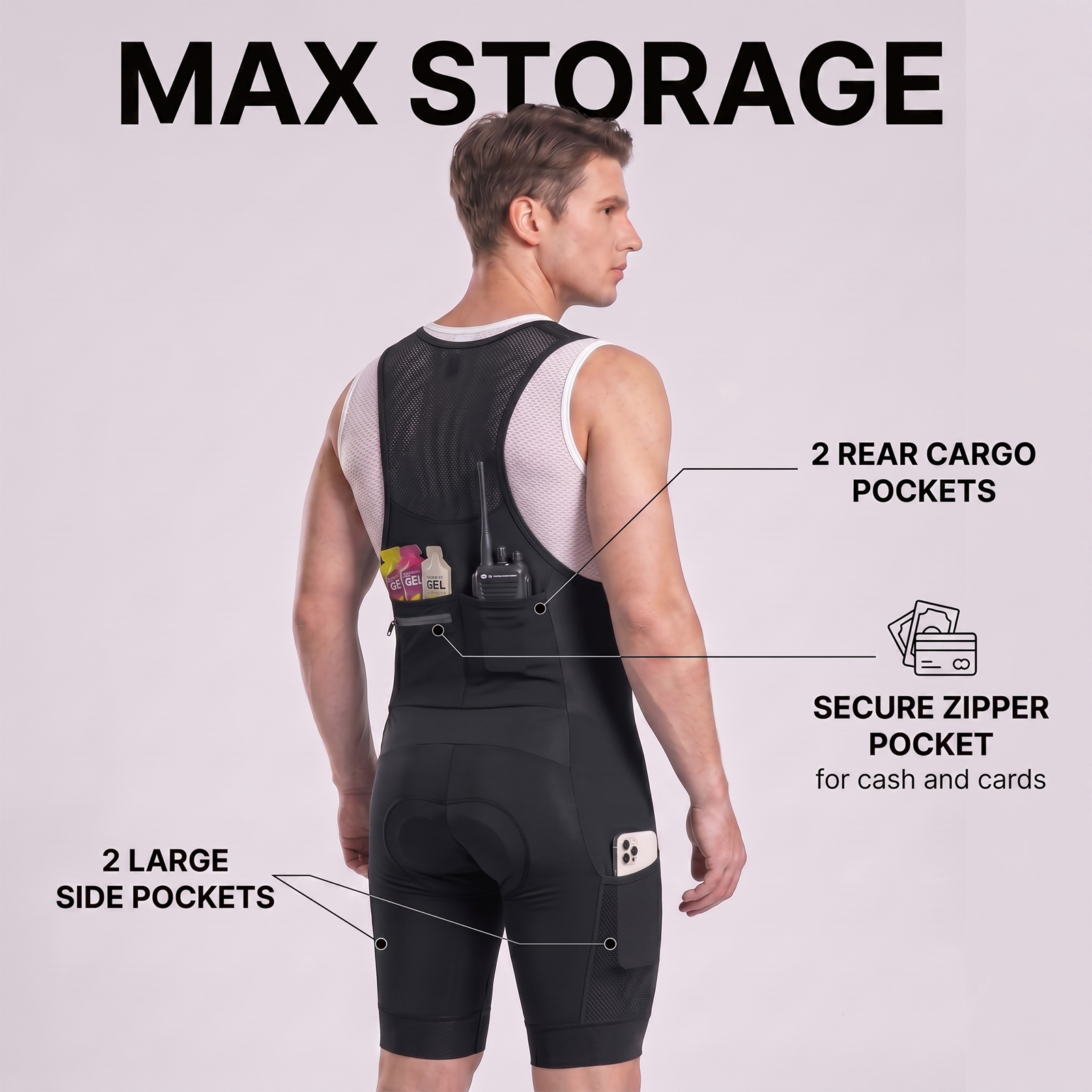 CEROTIPOLAR B53 Men's Cycling Bib Shorts with 4D MaxCool Pad, Ergonomic Cut | Bike Bibs for Road, Gravel&MTB|Breathable Wicking Compression Fabric|Anti-slip Cuff|4Cargo+1 Rear Pockets|UPF50+