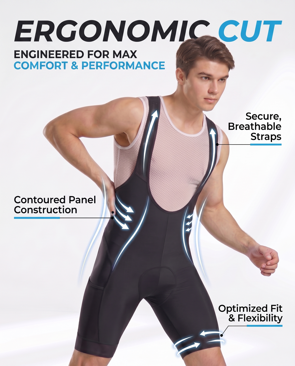 CEROTIPOLAR B53 Men's Cycling Bib Shorts with 4D MaxCool Pad, Ergonomic Cut | Bike Bibs for Road, Gravel&MTB|Breathable Wicking Compression Fabric|Anti-slip Cuff|4Cargo+1 Rear Pockets|UPF50+