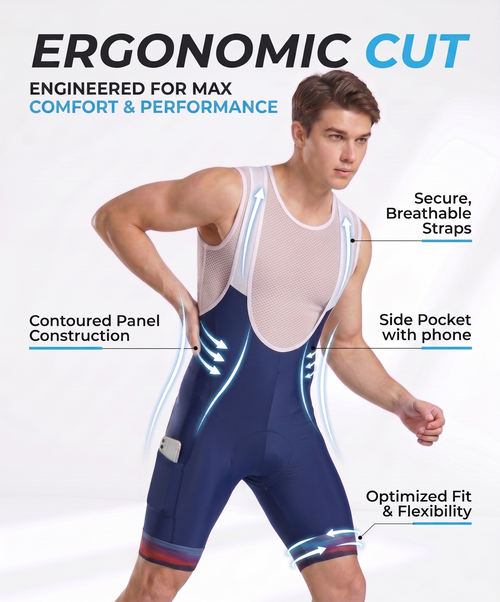 CEROTIPOLAR B55 Men's Cycling Bib Shorts with 4D MaxCool Pad, Ergonomic Cut | Bike Bibs for Road, Gravel&MTB|Breathable Wicking Compression Fabric|Anti-slip Cuff|4Cargo+1 Rear Pockets|UPF50+