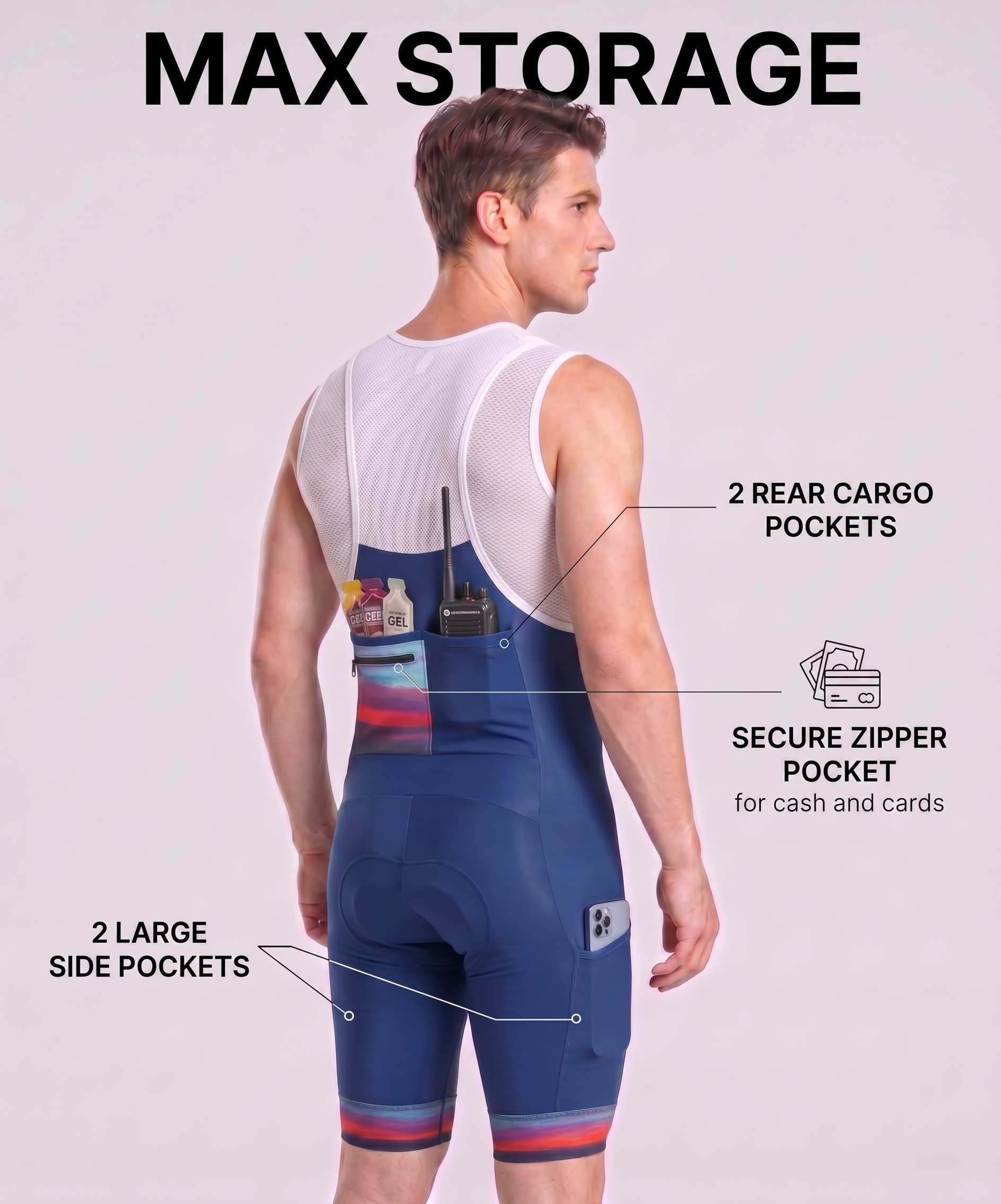 CEROTIPOLAR B55 Men's Cycling Bib Shorts with 4D MaxCool Pad, Ergonomic Cut | Bike Bibs for Road, Gravel&MTB|Breathable Wicking Compression Fabric|Anti-slip Cuff|4Cargo+1 Rear Pockets|UPF50+