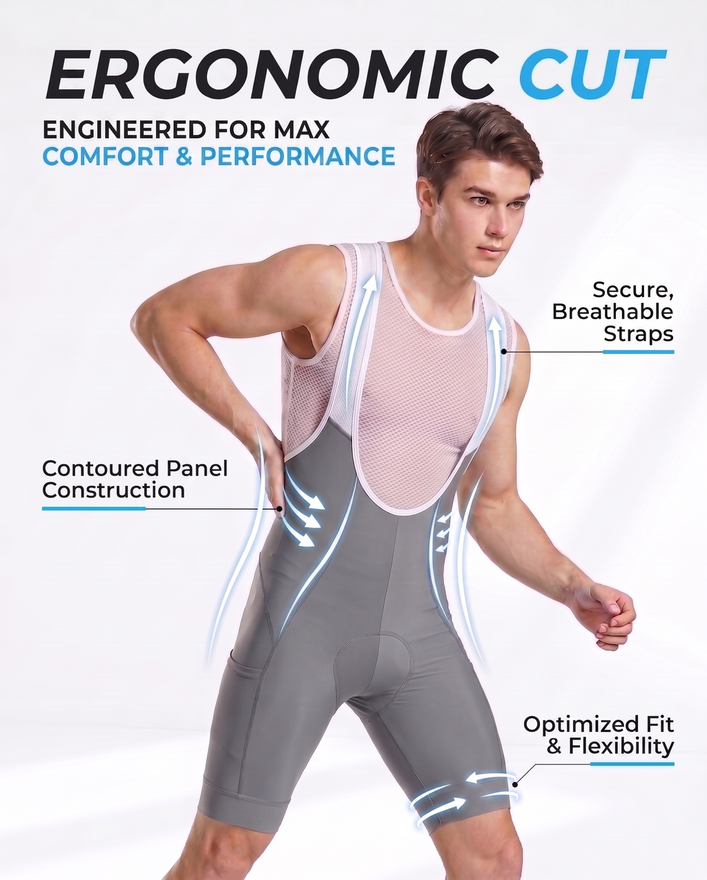 CEROTIPOLAR B56 Men's Cycling Bib Shorts with 4D MaxCool Pad, Ergonomic Cut | Bike Bibs for Road, Gravel&MTB|Breathable Wicking Compression Fabric|Anti-slip Cuff|4Cargo+1 Rear Pockets|UPF50+