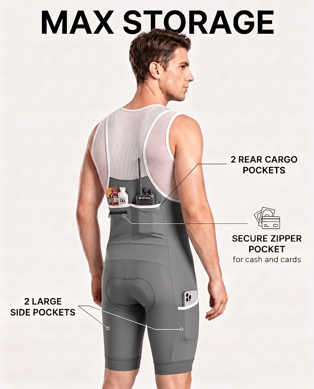 CEROTIPOLAR B56 Men's Cycling Bib Shorts with 4D MaxCool Pad, Ergonomic Cut | Bike Bibs for Road, Gravel&MTB|Breathable Wicking Compression Fabric|Anti-slip Cuff|4Cargo+1 Rear Pockets|UPF50+