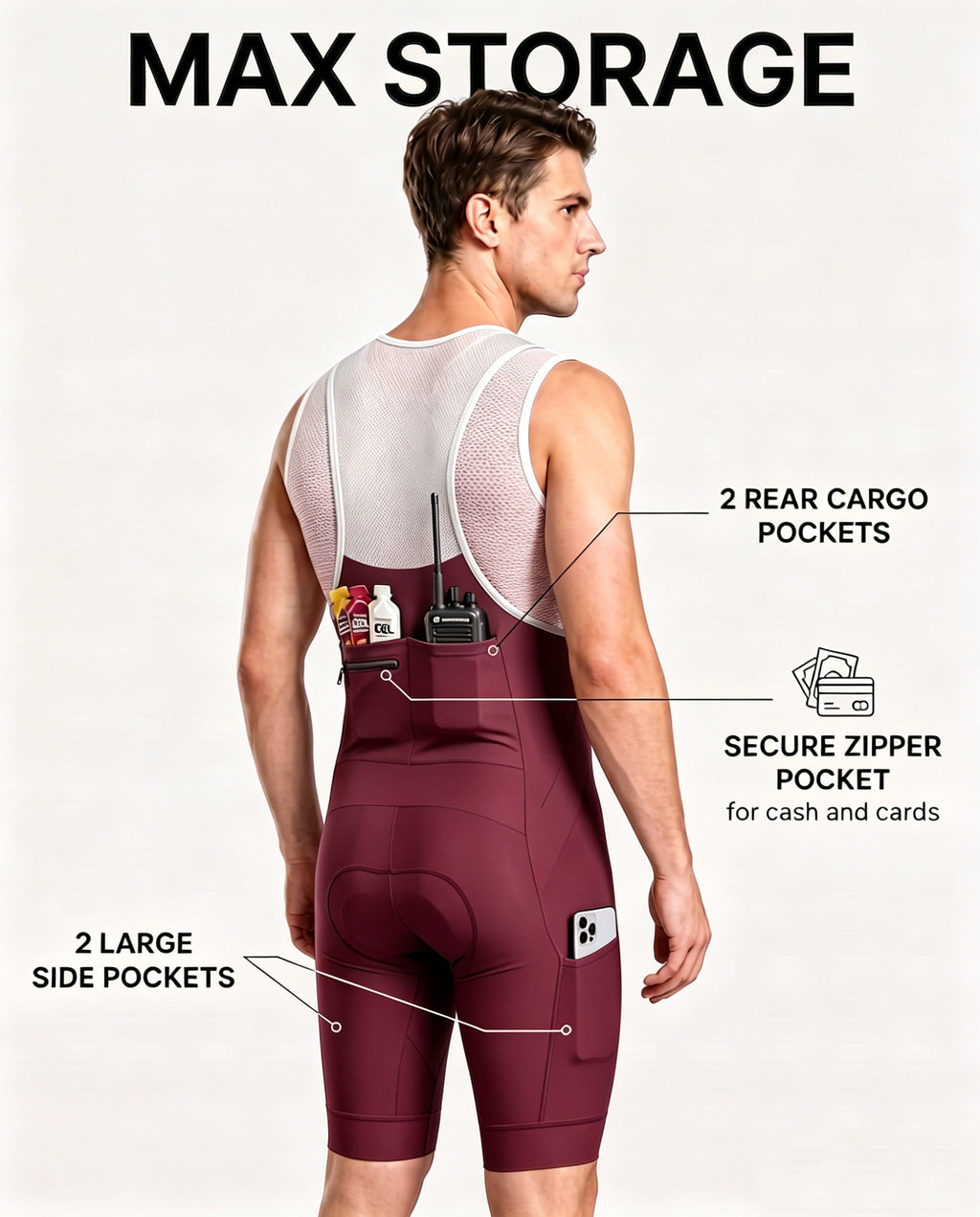CEROTIPOLAR B59 Men's Cycling Bib Shorts with 4D MaxCool Pad, Ergonomic Cut | Bike Bibs for Road, Gravel&MTB|Breathable Wicking Compression Fabric|Anti-slip Cuff|4Cargo+1 Rear Pockets|UPF50+