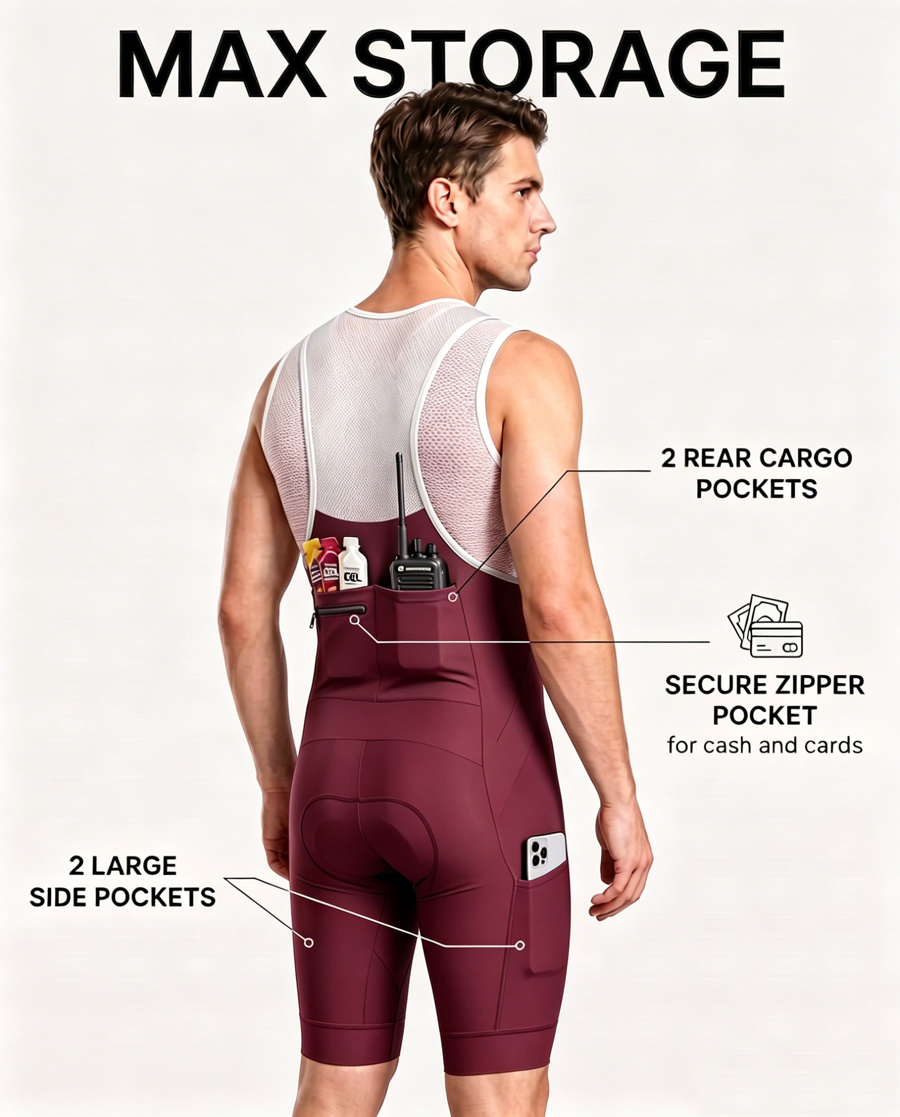 CEROTIPOLAR B59 Men's Cycling Bib Shorts with 4D MaxCool Pad, Ergonomic Cut | Bike Bibs for Road, Gravel&MTB|Breathable Wicking Compression Fabric|Anti-slip Cuff|4Cargo+1 Rear Pockets|UPF50+
