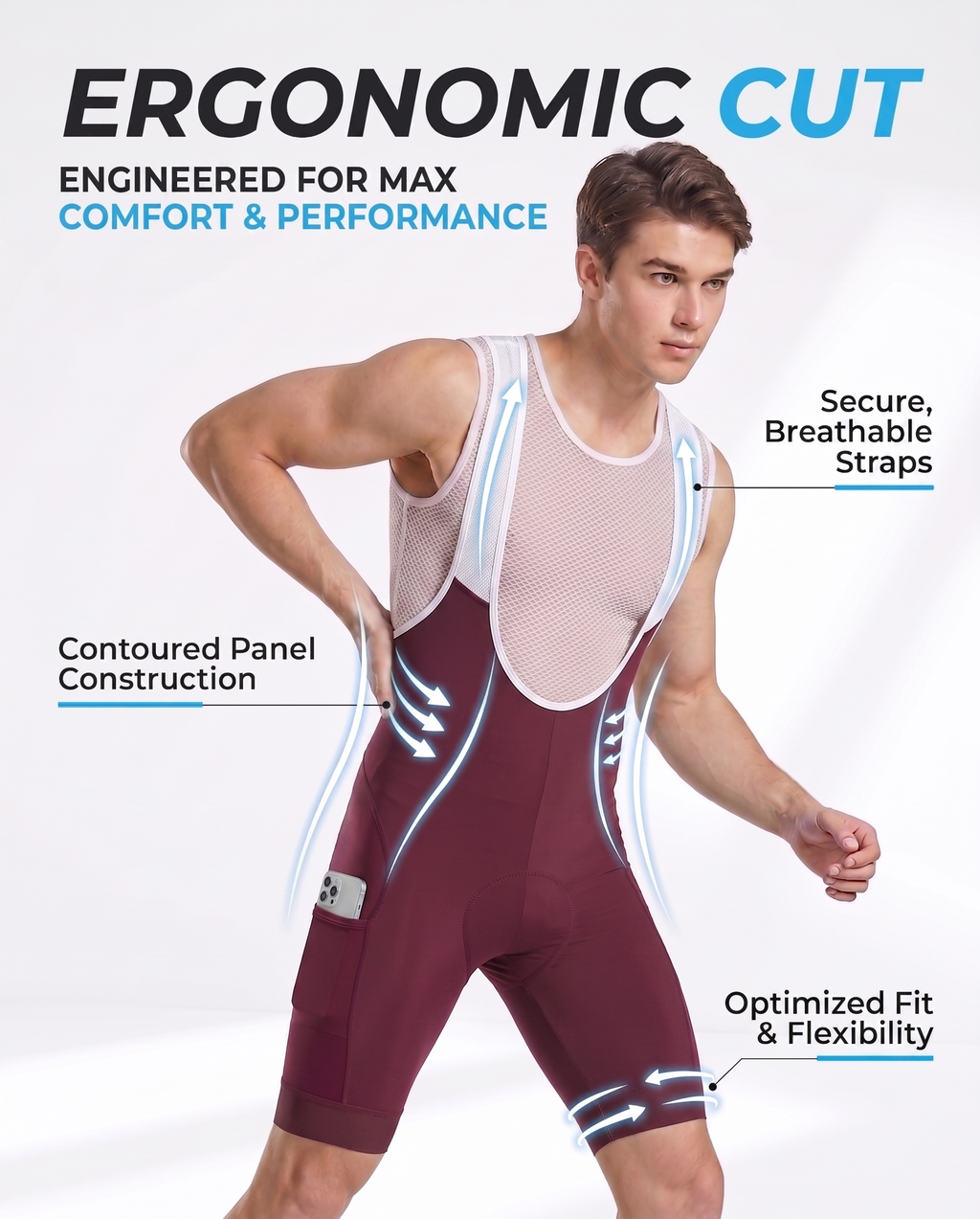 CEROTIPOLAR B59 Men's Cycling Bib Shorts with 4D MaxCool Pad, Ergonomic Cut | Bike Bibs for Road, Gravel&MTB|Breathable Wicking Compression Fabric|Anti-slip Cuff|4Cargo+1 Rear Pockets|UPF50+