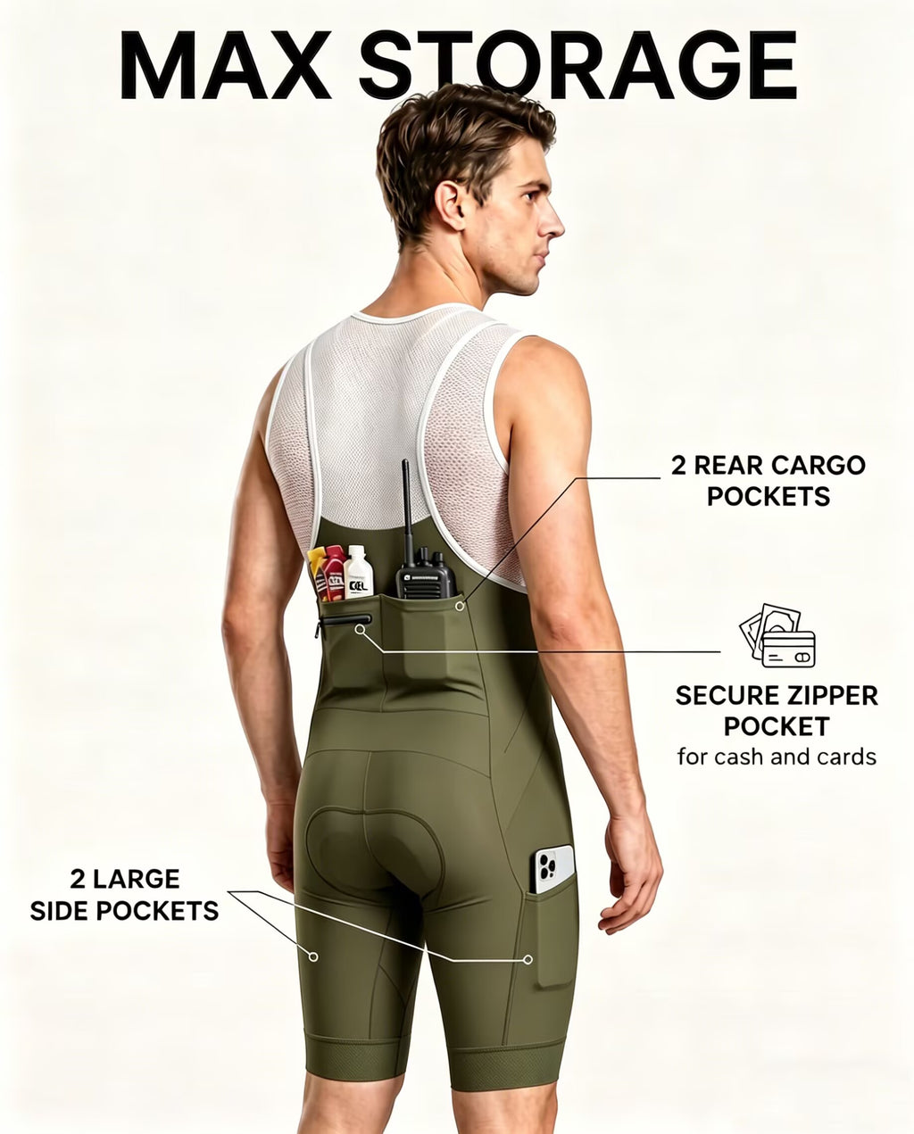 CEROTIPOLAR B60 Men's Cycling Bib Shorts with 4D MaxCool Pad, Ergonomic Cut | Bike Bibs for Road, Gravel&MTB|Breathable Wicking Compression Fabric|Anti-slip Cuff|4Cargo+1 Rear Pockets|UPF50+