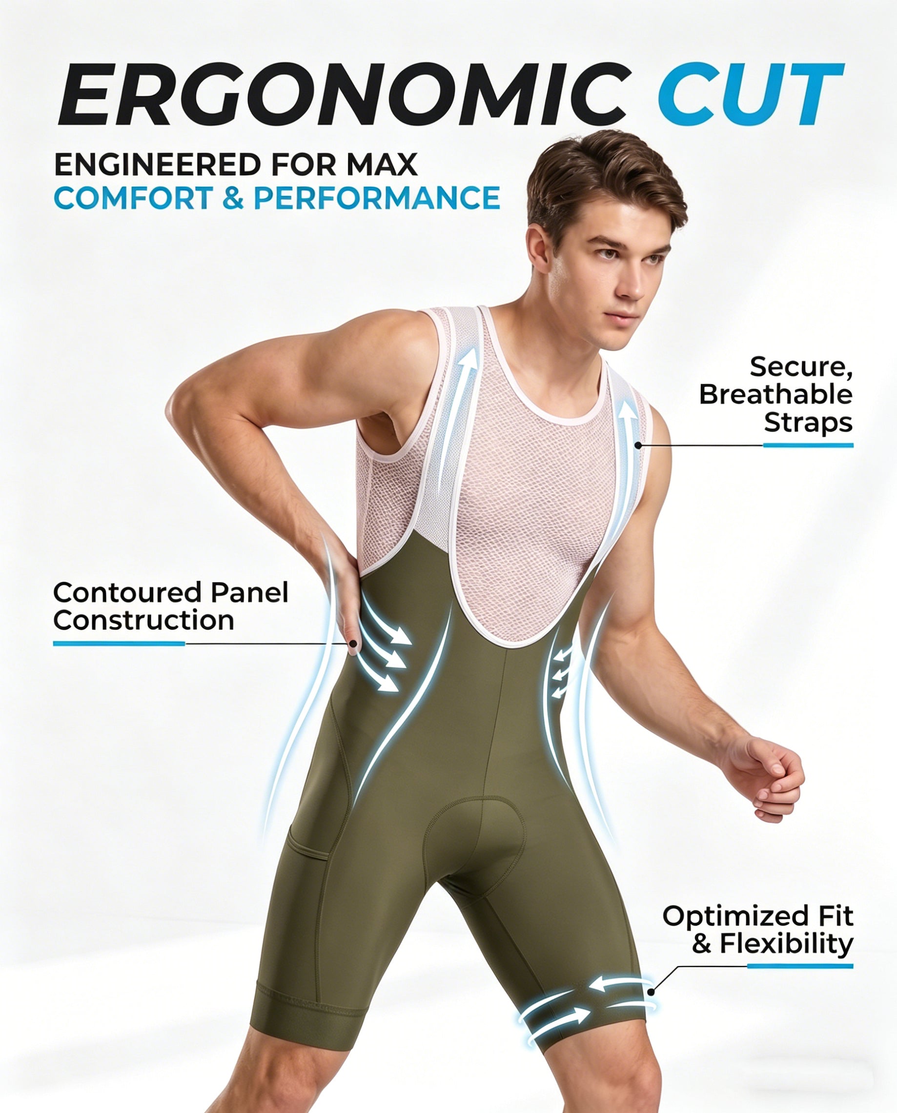 CEROTIPOLAR B60 Men's Cycling Bib Shorts with 4D MaxCool Pad, Ergonomic Cut | Bike Bibs for Road, Gravel&MTB|Breathable Wicking Compression Fabric|Anti-slip Cuff|4Cargo+1 Rear Pockets|UPF50+