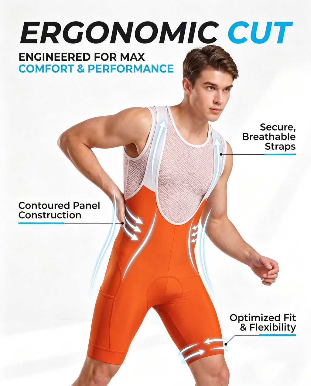 CEROTIPOLAR B61 Men's Cycling Bib Shorts with 4D MaxCool Pad, Ergonomic Cut | Bike Bibs for Road, Gravel&MTB|Breathable Wicking Compression Fabric|Anti-slip Cuff|4Cargo+1 Rear Pockets|UPF50+