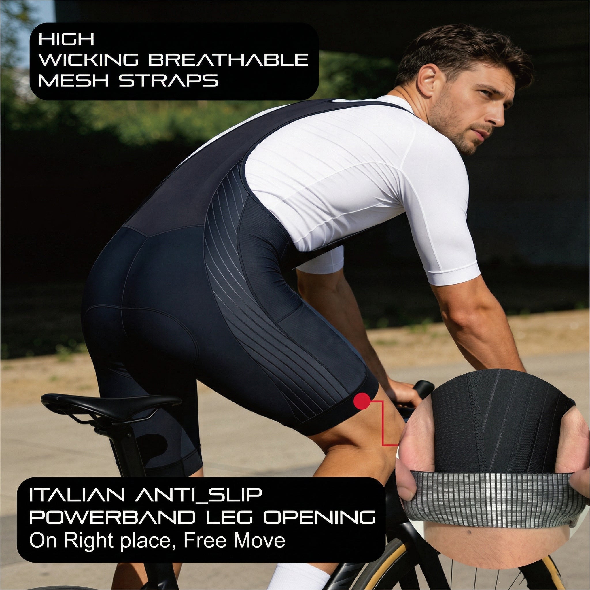 CEROTIPOLAR Men's Pro Aero Fabric Cycling Bib Shorts | 4D Max-Cool Chamois, High Compression, UPF50+ for Road, Gravel & MTB