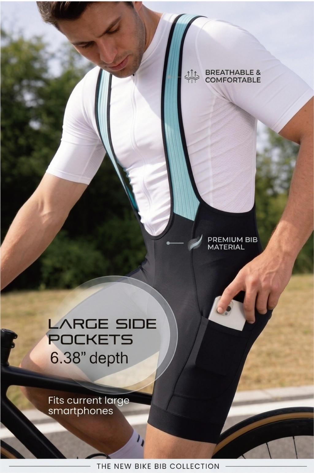B85 CEROTIPOLAR Men's Pro Aero Cycling Bib Shorts with 2 Side Pockets 4D Max-Cool Chamois, Fast Dry, Full Compression Fabric, UPF50+ for Road, Gravel & MTB