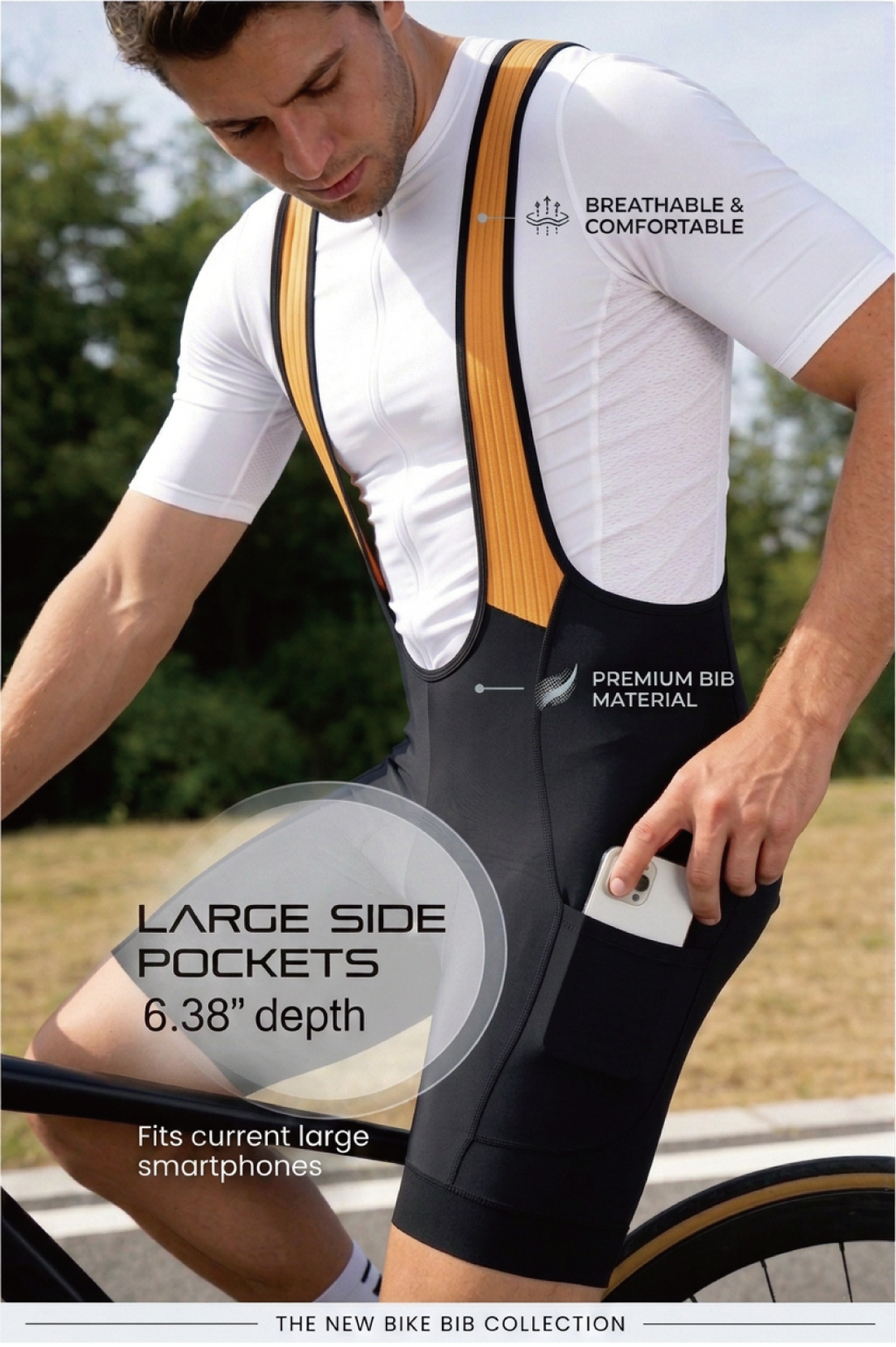 B86 CEROTIPOLAR Men's Pro Aero Cycling Bib Shorts with 2 Side Pockets 4D Max-Cool Chamois, Fast Dry, Full Compression Fabric, UPF50+ for Road, Gravel & MTB