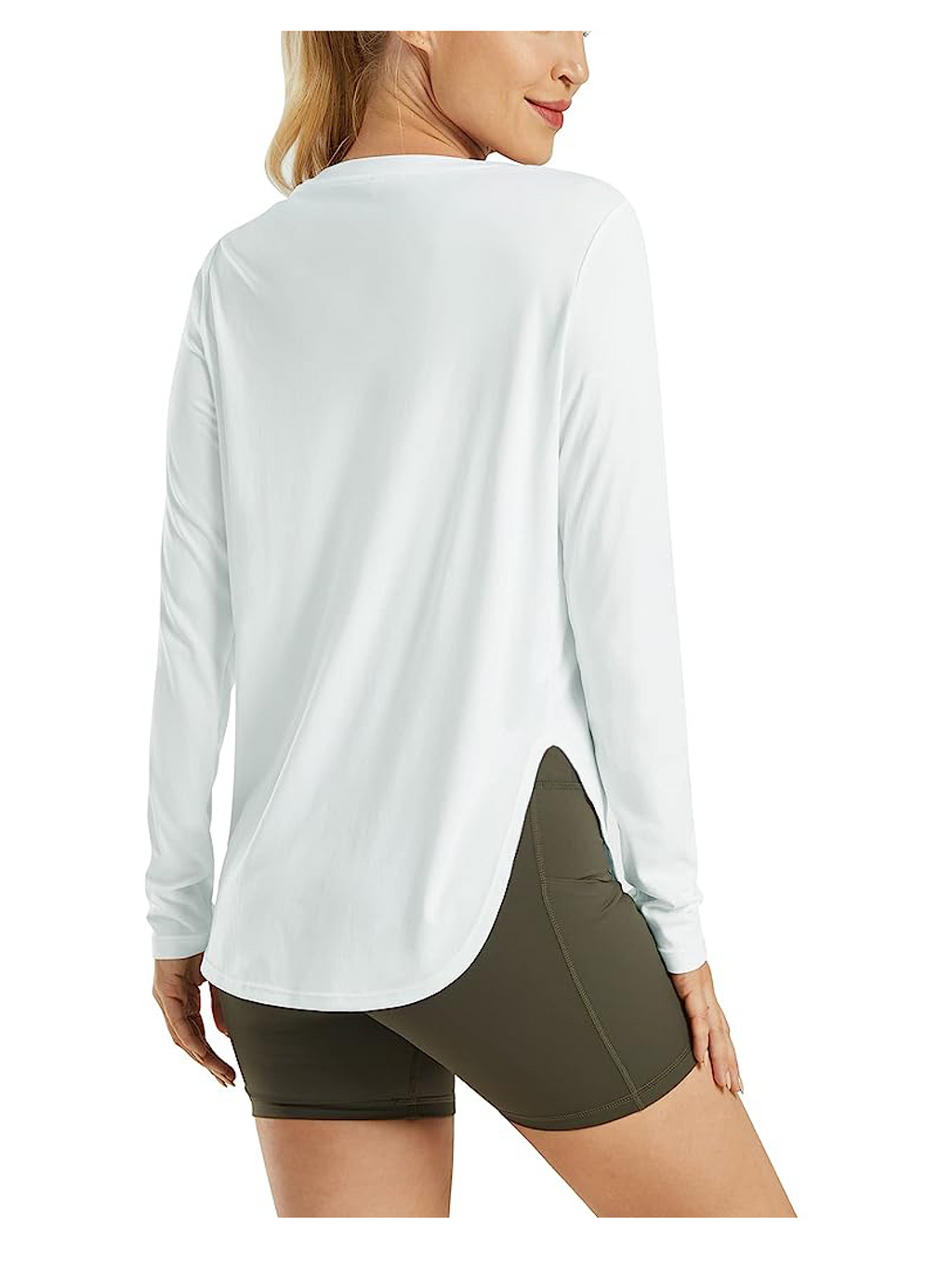 AD34 Women Crew Neck Long Sleeve Workout Shirt, Quick‑Dry Breathable Sun Protection Athletic Top with Side Split Hem for Yoga Running Outdoor & Daily Casual