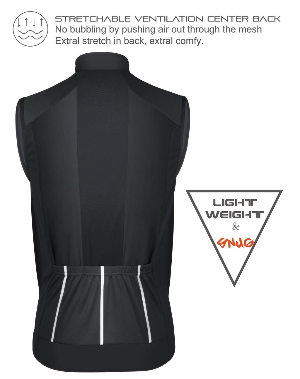 E3 CEROTIPOLAR Men's Cycling Vest with 3 Reflective Tape Cargo Pockets, Micro Softshell Windproof Bike Vest