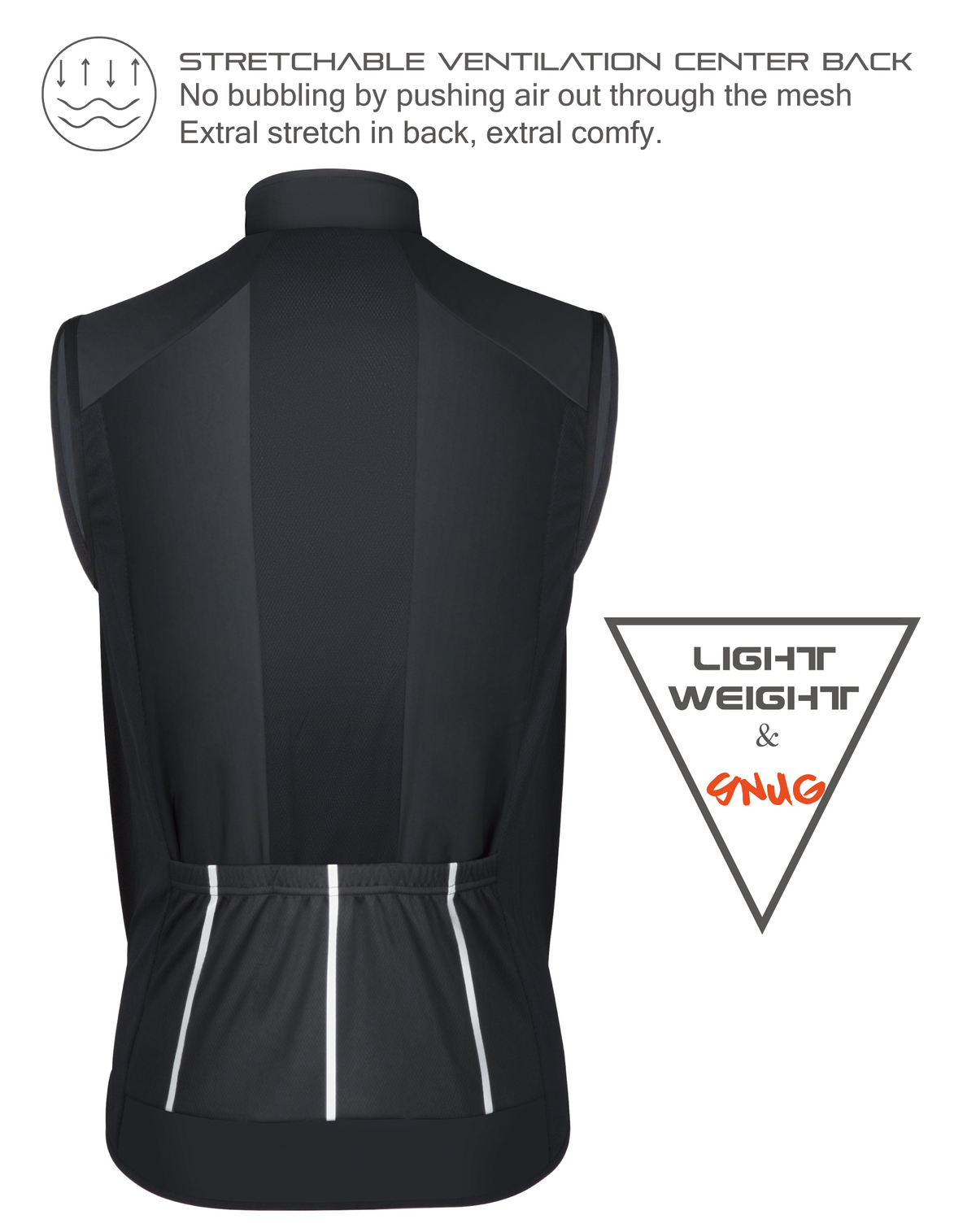 E3 CEROTIPOLAR Men's Cycling Vest with 3 Reflective Tape Cargo Pockets, Micro Softshell Windproof Bike Vest