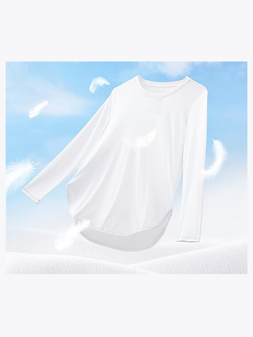 AD34 Women Crew Neck Long Sleeve Workout Shirt, Quick‑Dry Breathable Sun Protection Athletic Top with Side Split Hem for Yoga Running Outdoor & Daily Casual