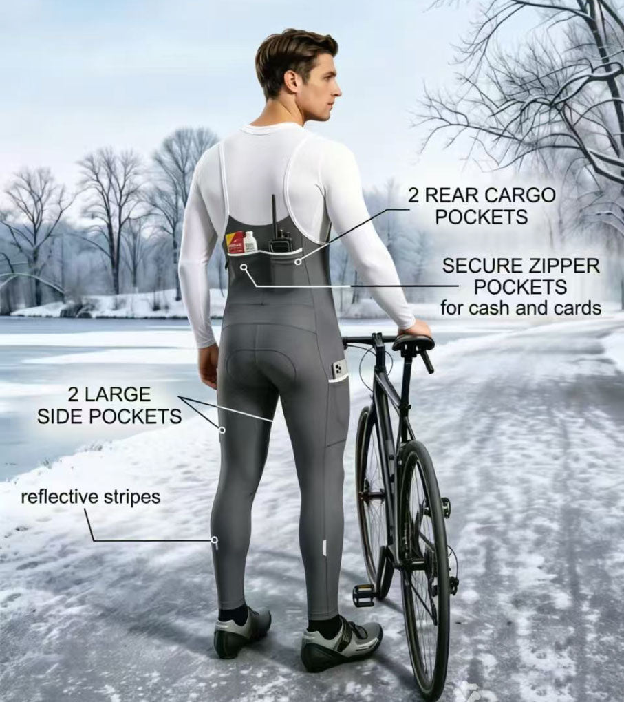 D32 Thermal Fleece Cycling Bib Tights, Bike Bib Pants for Winter