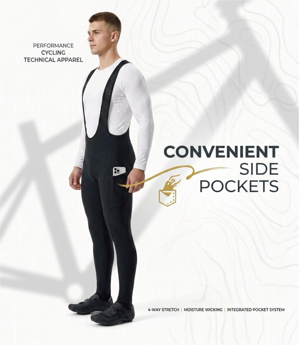 D35 Thermal Fleece Bathroom Access Cycling Bib Pants Thermal Fleece Lined, 4D Padded Chamois, Side Pockets, Winter Road, Gravel&MTB