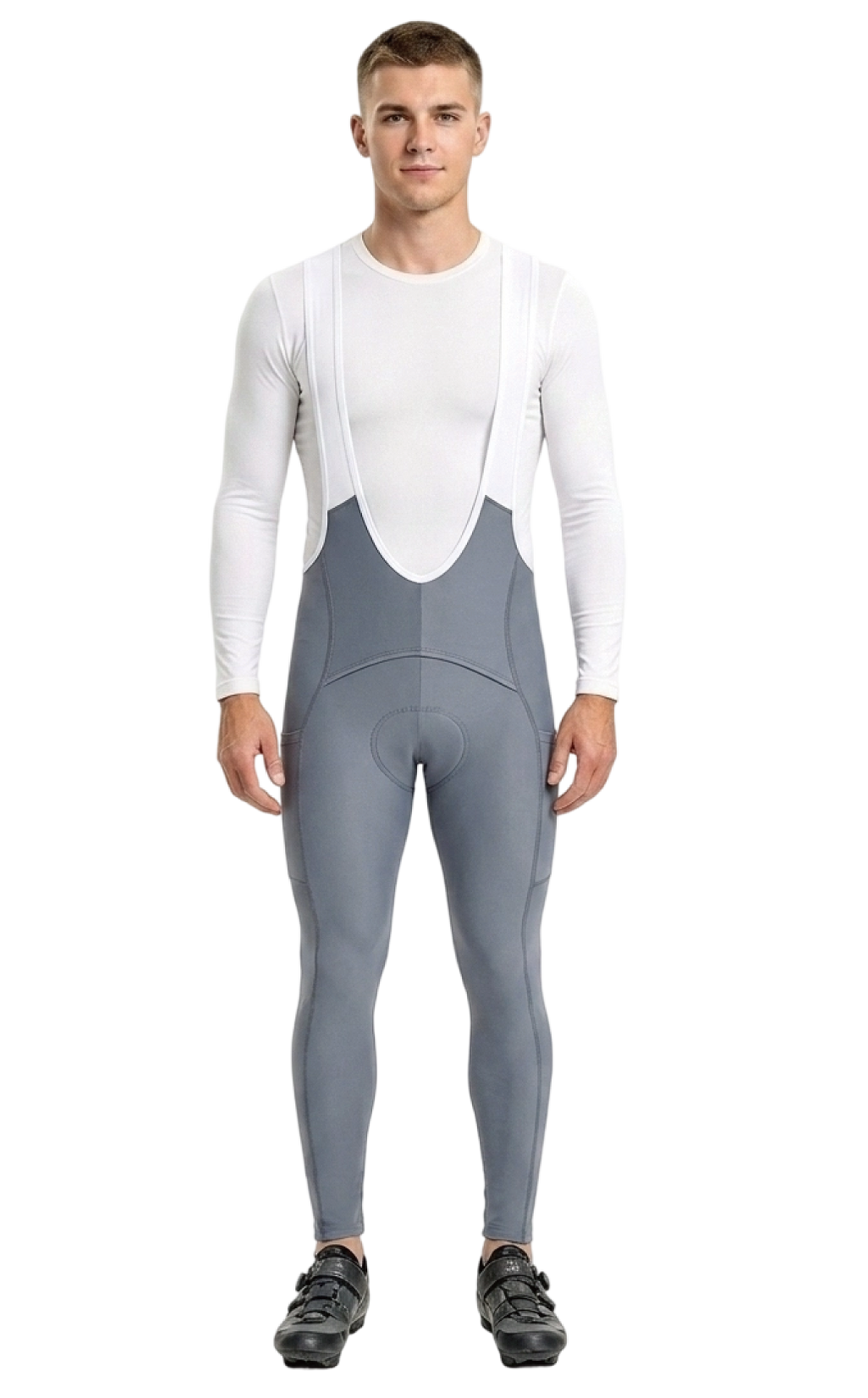 D36 Thermal Fleece Bathroom Access Cycling Bib Pants Thermal Fleece Lined, 4D Padded Chamois, Side Pockets, Winter Road, Gravel&MTB