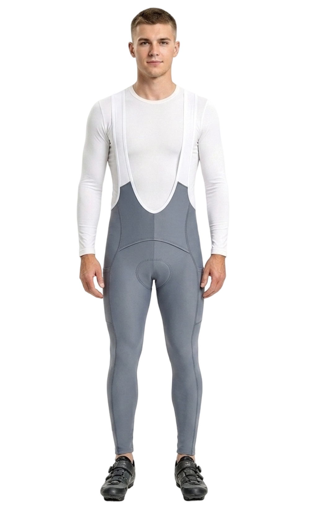 D36 Thermal Fleece Bathroom Access Cycling Bib Pants Thermal Fleece Lined, 4D Padded Chamois, Side Pockets, Winter Road, Gravel&MTB