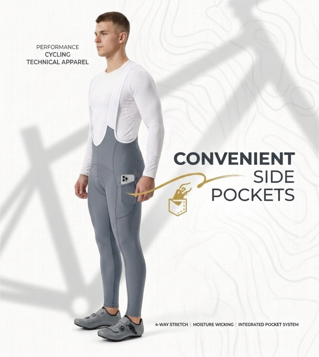 D36 Thermal Fleece Bathroom Access Cycling Bib Pants Thermal Fleece Lined, 4D Padded Chamois, Side Pockets, Winter Road, Gravel&MTB