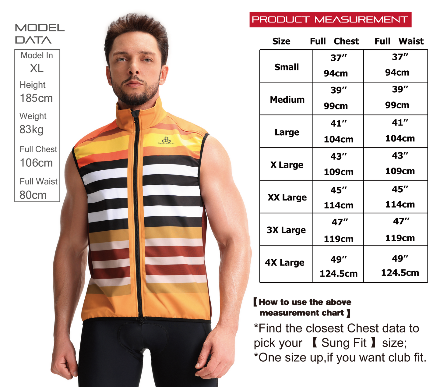 Club Fit Men's Thermal Fleece Cycling Vest-D43