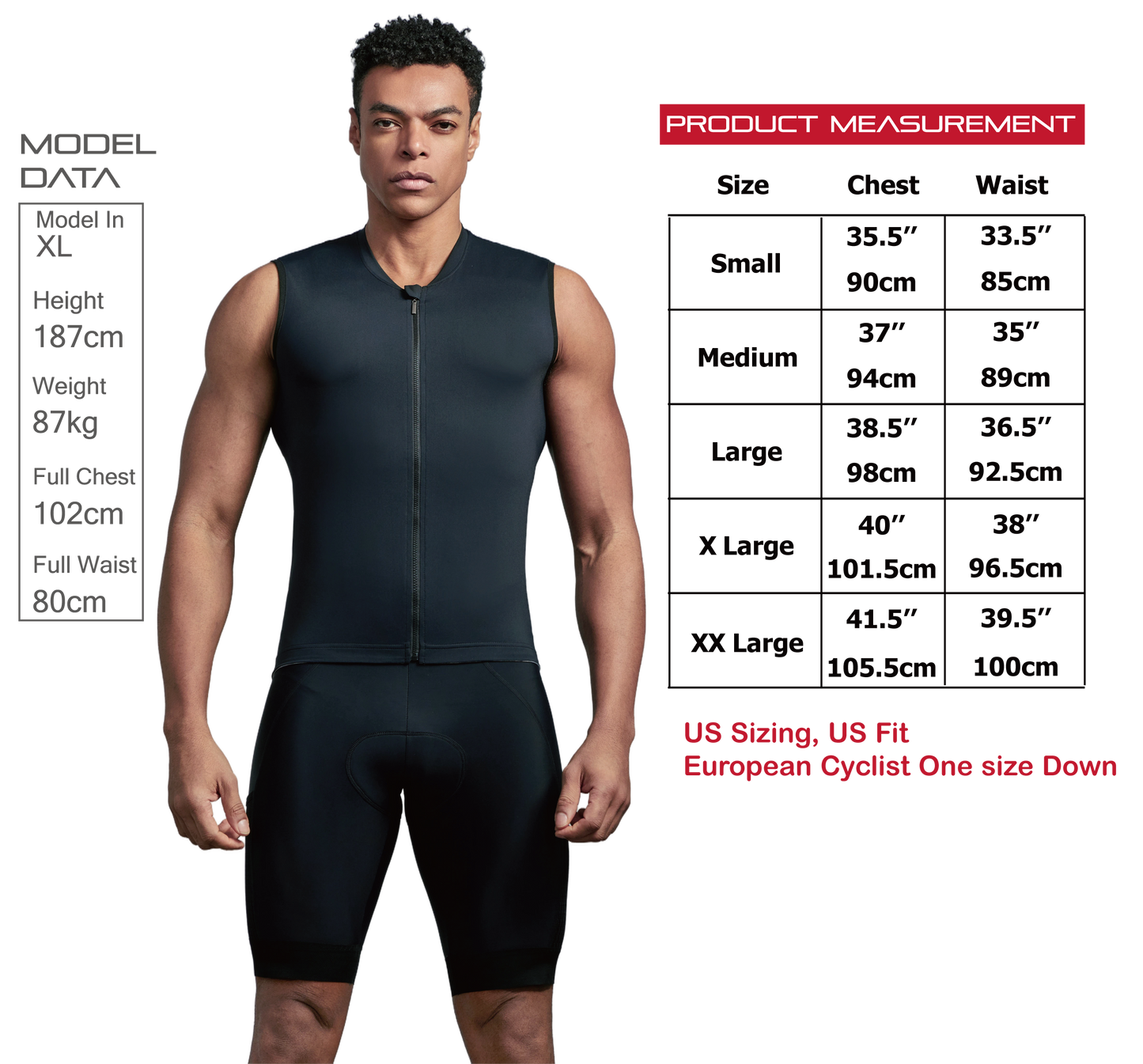 Club Fit Black Wind Tunnel FAbric Sleeveless Cycling Jersey- C58