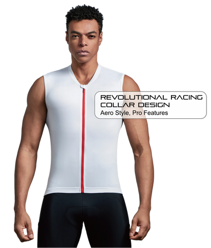 Club Fit White Wind Tunnel Fabric Sleeveless Cycling Jersey- C59