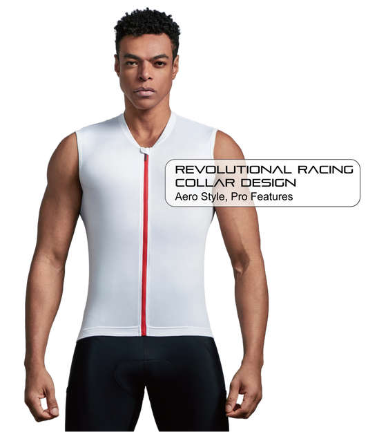 Club Fit White Wind Tunnel Fabric Sleeveless Cycling Jersey- C59