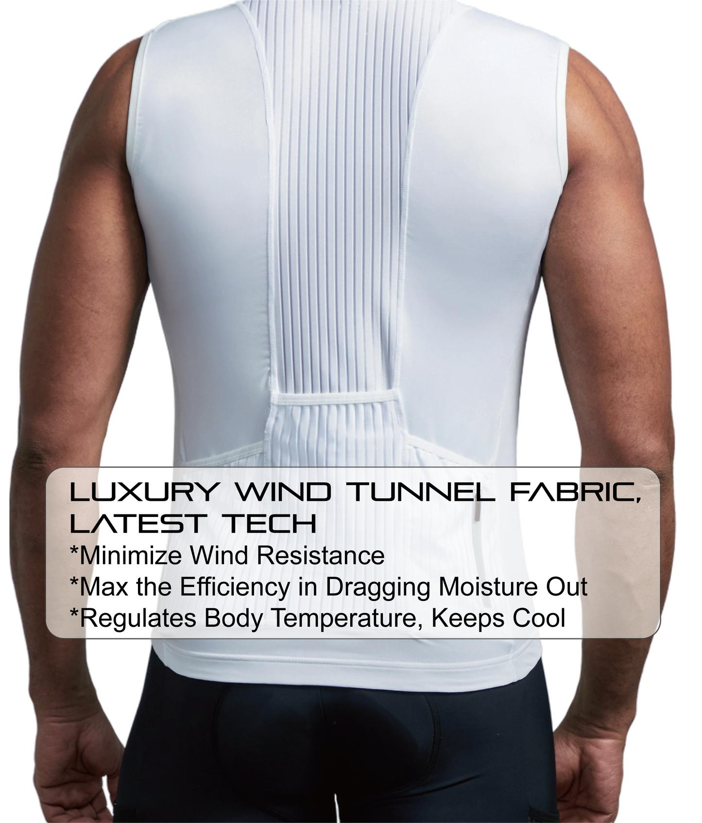 Club Fit White Wind Tunnel Fabric Sleeveless Cycling Jersey- C59