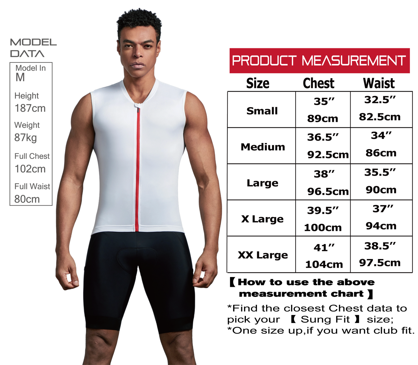 Club Fit White Wind Tunnel Fabric Sleeveless Cycling Jersey- C59