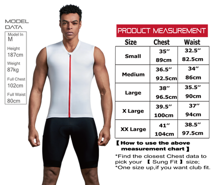 Club Fit White Wind Tunnel Fabric Sleeveless Cycling Jersey- C59