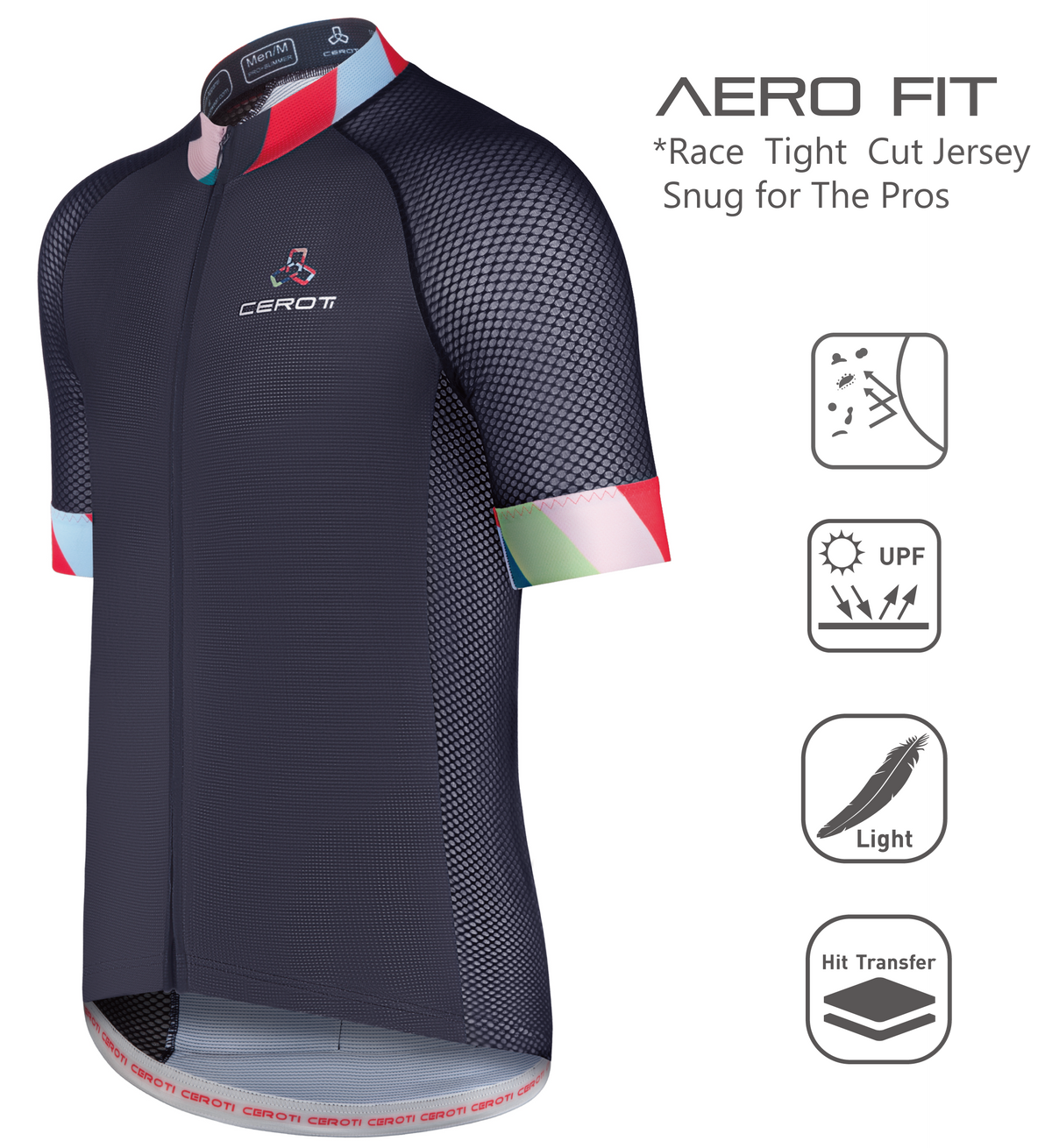 C7 CEROTIPOLAR Men's Snug Fit AirCool Cycling Jersey Bike Shirts Quick-dry Cycling Jersey with Full Zipper, Light Weight Fabric, 3 Rear Pockets for Road, Gravel & MTB